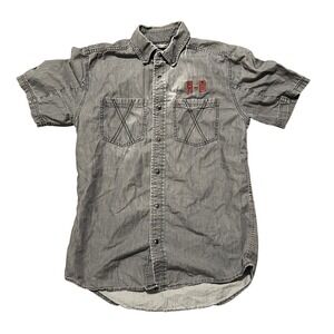 VTG Harley Davidson Mens‎ Gray Short Sleeve Pearl Snap Button Up Shirt Cancun S